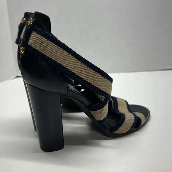 Tory Burch Laurie Criss Cross Elastic Strap Chunky Stacked High Heel Shoe 10 - Picture 5 of 10